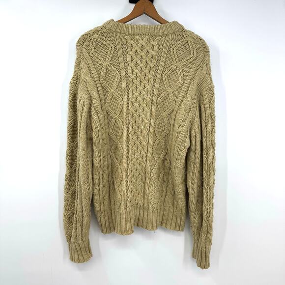 VTG Thane Fisherman Sweater Mens M Tan Cable Knit Chunky Pullover WEAR - Picture 4 of 7